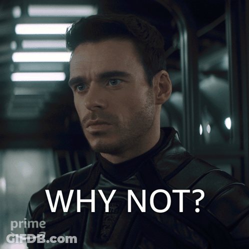 A Man In A Black Leather Jacket Is Asking Why Not GIF