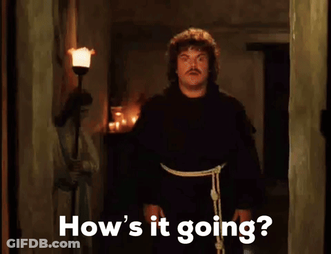 A Man In A Black Robe Is Standing In Front Of A Door And Asking How 'S It Going . GIF