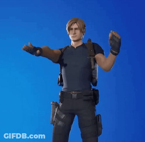 A Man In A Black Shirt And Black Pants Is Standing With His Hands On His Hips On A Blue Background . GIF
