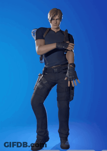 A Man In A Black Shirt And Black Pants Stands In Front Of A Blue Background With A White Circle On It GIF