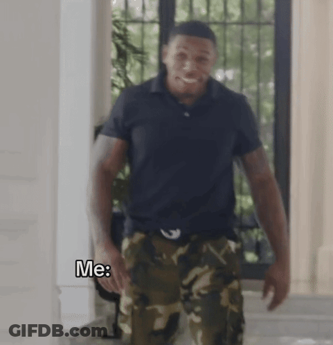 Man In Black Shirt And Camo Pants Saying Me GIF