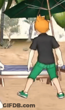 Man In Black Shirt And Green Shorts Under Umbrella GIF