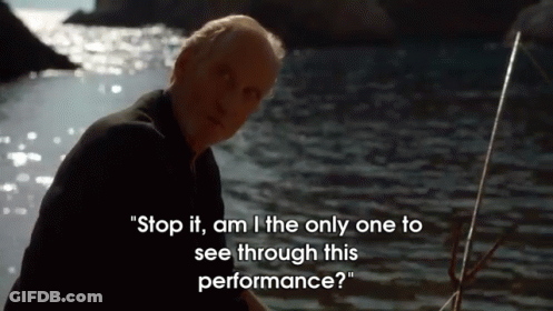 A Man In A Black Shirt Is Fishing In The Water And Says " Stop It Am I The Only One To See Through This Performance " GIF