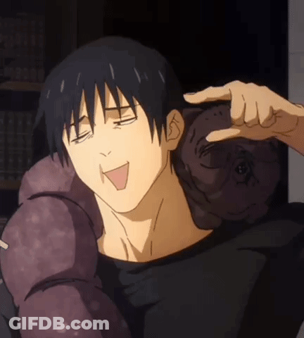 A Man In A Black Shirt Is Holding A Stuffed Animal On His Shoulders . GIF