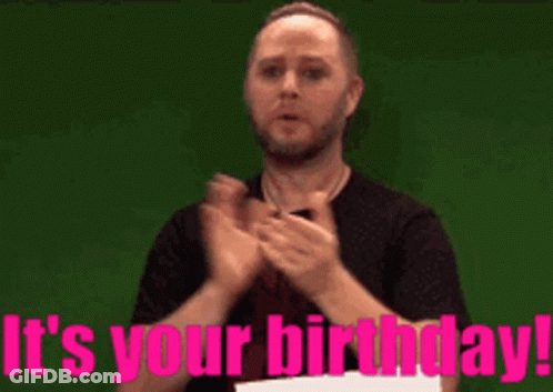 A Man In A Black Shirt Is Making A Funny Face And Saying It 'S Your Birthday . GIF