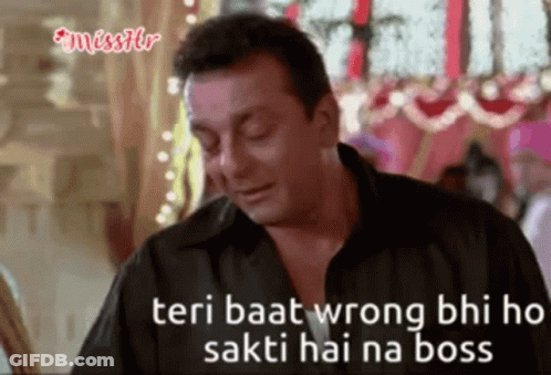 A Man In A Black Shirt Is Making A Funny Face And Says `` Teri Baat Wrong Bhi Ho Sakti Hai Na Boss '' GIF