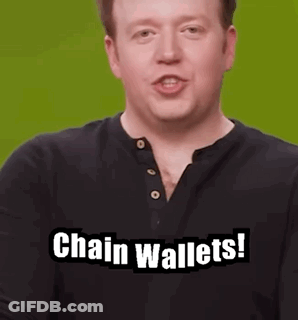A Man In A Black Shirt Is Saying Chain Wallets ! GIF