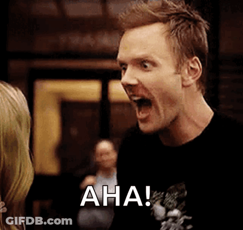 A Man In A Black Shirt Is Screaming With His Mouth Open And The Word Aha Is On The Screen Behind Him . GIF