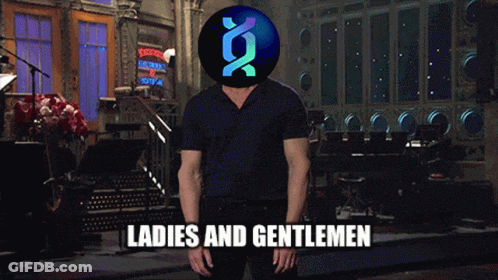 A Man In A Black Shirt Is Standing In Front Of A Ladies And Gentlemen Sign GIF