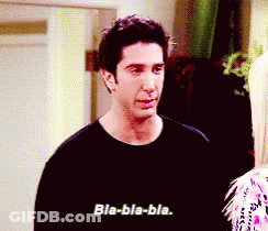A Man In A Black Shirt Is Talking To A Woman And Says Bla-Bla-Bla GIF