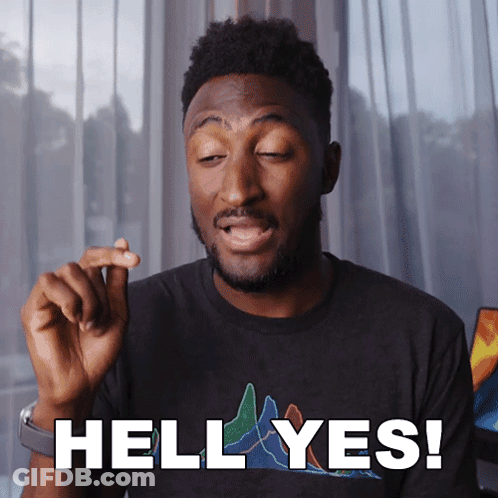A Man In A Black Shirt Says Hell Yes In White Letters GIF