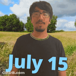 A Man In A Black Shirt Stands In A Field With The Date July 15 GIF