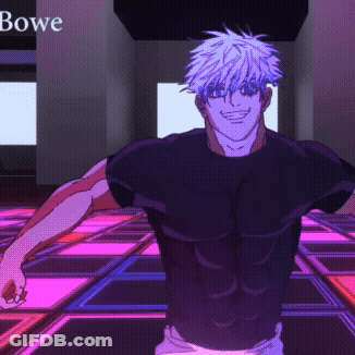 A Man In A Black Shirt Stands In Front Of A Sign That Says ' Bowe ' GIF