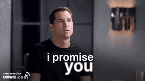 A Man In A Black Shirt With The Words " I Promise You " On It GIF