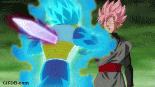 A Man In A Black Suit Is Standing In Front Of A Person In A Blue Costume . GIF