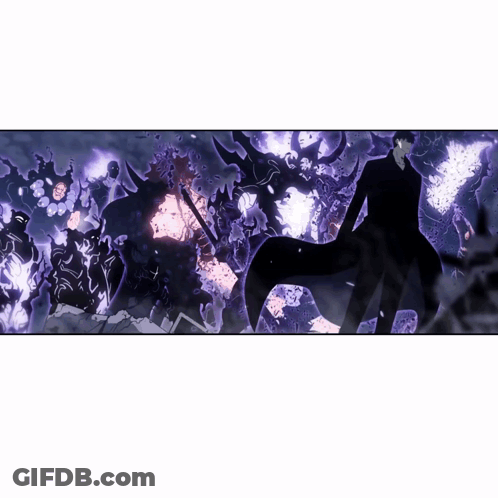 A Man In A Black Suit Stands In Front Of A Purple And Pink Monster GIF