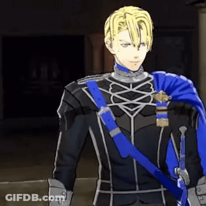 A Man In A Black Suit With A Blue Sash Around His Waist Is Holding A Sword . GIF