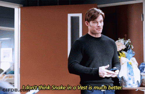 Man In Black Sweater Says Snake In Vest GIF