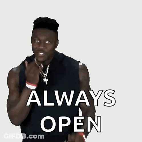 Man In Black Tank Top Says Always Open GIF