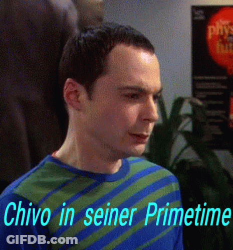 A Man In A Blue And Green Striped Shirt With The Words Chivo In Seiner Primetime GIF