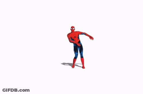 A Man In A Blue And Red Spiderman Costume Is Running On A White Background GIF