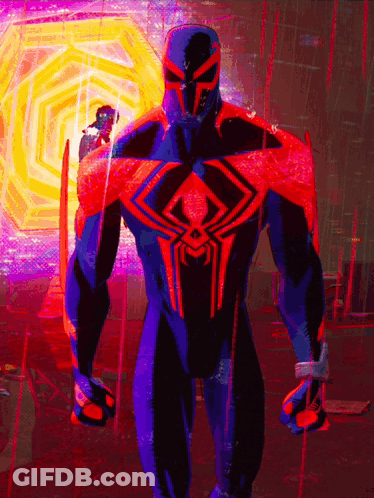 A Man In A Blue And Red Spiderman Costume GIF