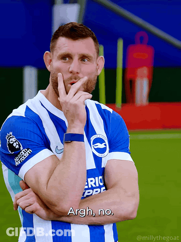 A Man In A Blue And White Striped Jersey With The Word Argh On It GIF