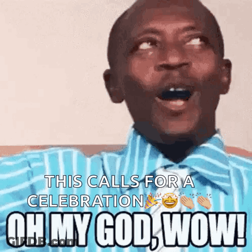 A Man In A Blue And White Striped Shirt Is Making A Surprised Face And Saying Oh My God Wow GIF