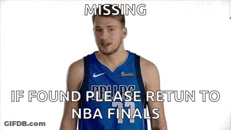 A Man In A Blue Basketball Jersey Is Making A Funny Face And Asking If Found Please Return To Nba Finals . GIF