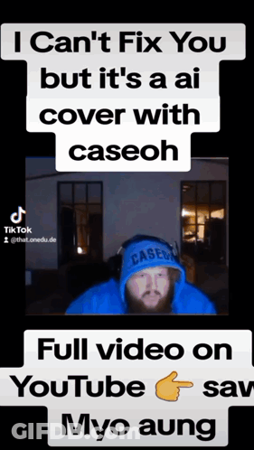 A Man In A Blue Caseoh Hoodie Is Featured In A Tiktok Video GIF