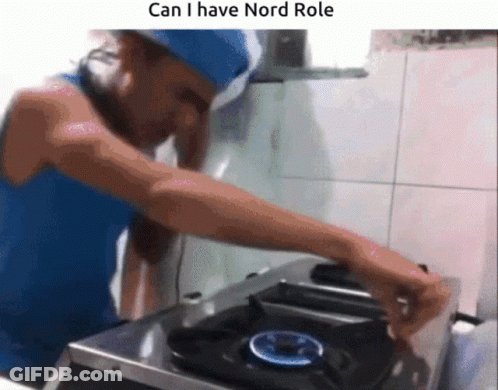 A Man In A Blue Hat Is Cooking On A Stove With The Caption " Can I Have Nord Role " GIF