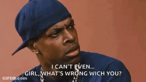 A Man In A Blue Hat Is Covering His Face With His Hand While Talking To A Girl . GIF