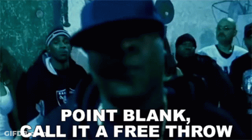 A Man In A Blue Hat Stands In Front Of A Crowd With The Words Point Blank Call It A Free Throw Above Him GIF