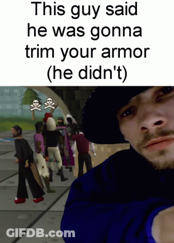 A Man In A Blue Hat Stands In Front Of A Group Of People With Skulls And Crossbones GIF