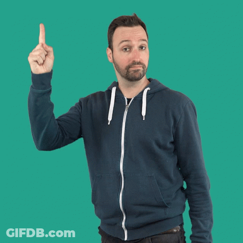 A Man In A Blue Hoodie Holds Up His Finger GIF