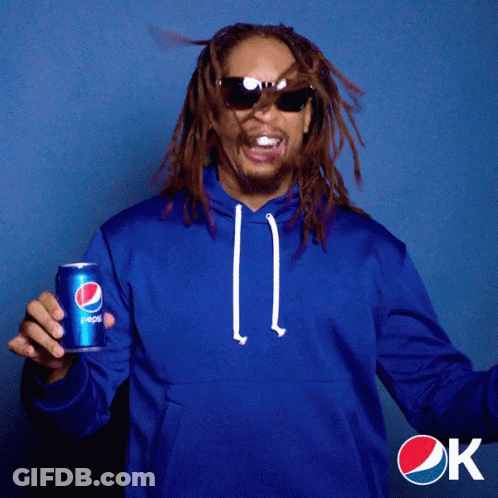 A Man In A Blue Hoodie Is Holding A Pepsi Can GIF
