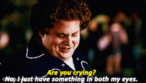 A Man In A Blue Jacket Is Crying And Says " Are You Crying " GIF