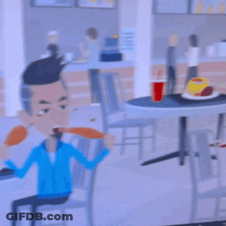 A Man In A Blue Jacket Is Eating Chicken GIF