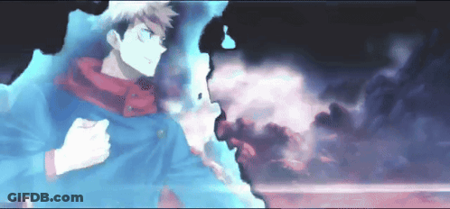 A Man In A Blue Jacket Is Standing In A Dark Room GIF