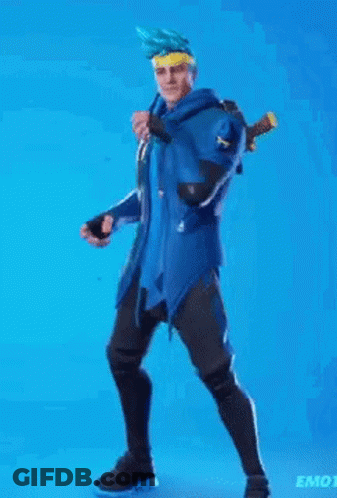A Man In A Blue Jacket Is Standing In Front Of A Blue Background . GIF