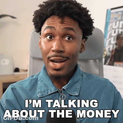 A Man In A Blue Jacket Is Talking About Money GIF