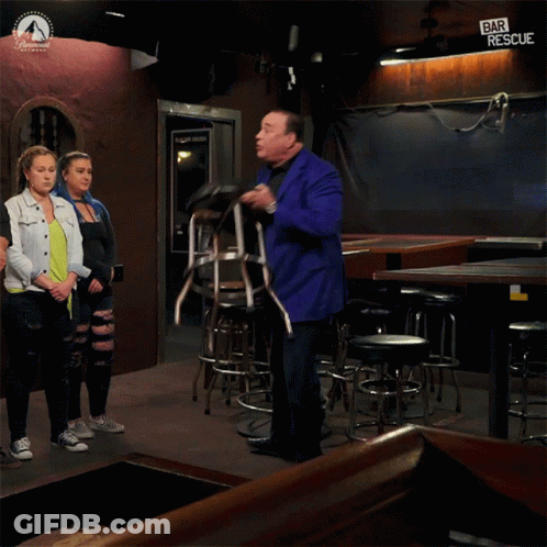 Man In Blue Jacket Throws Chair Bar Rescue GIF