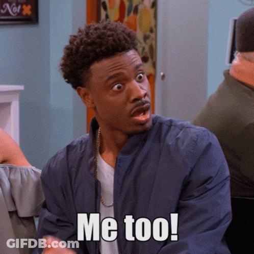 A Man In A Blue Jacket Says Me Too In White Letters GIF