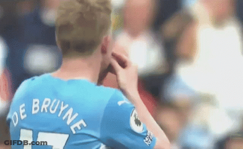 A Man In A Blue Jersey With The Name De Bruyne On It GIF