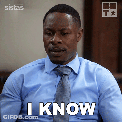 A Man In A Blue Shirt And Tie Has The Word I Know On His Face GIF
