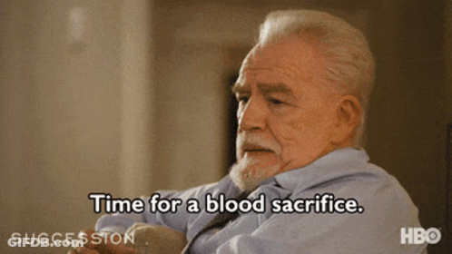 A Man In A Blue Shirt And Tie Is Saying Time For A Blood Sacrifice GIF