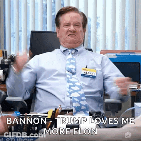 A Man In A Blue Shirt And Tie Is Sitting In An Office Chair With His Arms In The Air . GIF