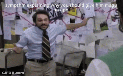 A Man In A Blue Shirt And Tie Is Standing In Front Of A Wall With Papers On It .. GIF