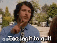 A Man In A Blue Shirt And Tie Is Talking To A Woman And Pointing At His Face . GIF