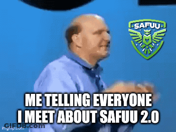 A Man In A Blue Shirt And Tie Is Talking To Someone With The Words Me Telling Everyone I Meet About Safuu 2.0 GIF
